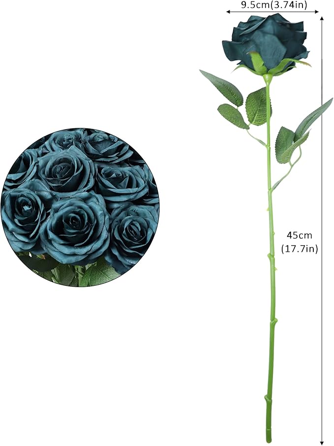 30pcs Artificial Rose Flower Dark Green Rose Emerald Green Flower with Long Stem Silk Roses Bouquet for Wedding Bridal Shower Party Home Decoration