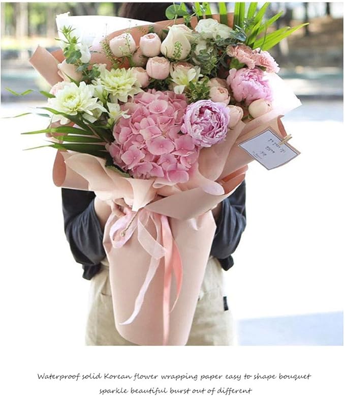 FWSA WRAPS Pink Flower Wrapping Paper Roll Korean Floral Paper for Bouquets Florist Supplies Waterproof Fresh Flowers Gifts Packaging Marterials Valentine's Day Wedding Mother's Day (COLOR 10)