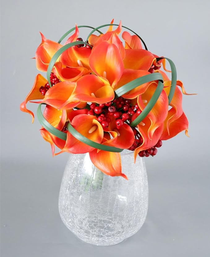 S_SSOY Wedding Bouquet Bride,Bride Bridal Bouquet Bridesmaid Artificial Flowers for Ceremony Anniversary Party Bridal Shower Decoration Wedding Bouquets (Orange Calla Lily)
