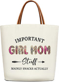Canvas Tote Bag for Women, Important Stuff Bag with Leather Handle, Reusable Grocery Bags for Shopping Beach Travel