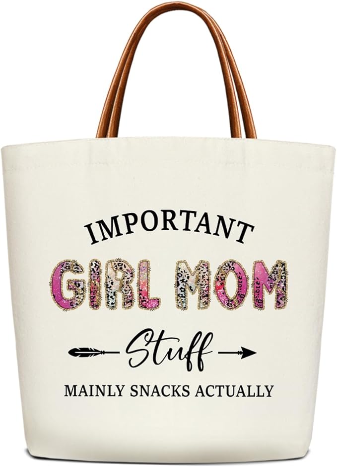 Canvas Tote Bag for Women, Important Stuff Bag with Leather Handle, Reusable Grocery Bags for Shopping Beach Travel