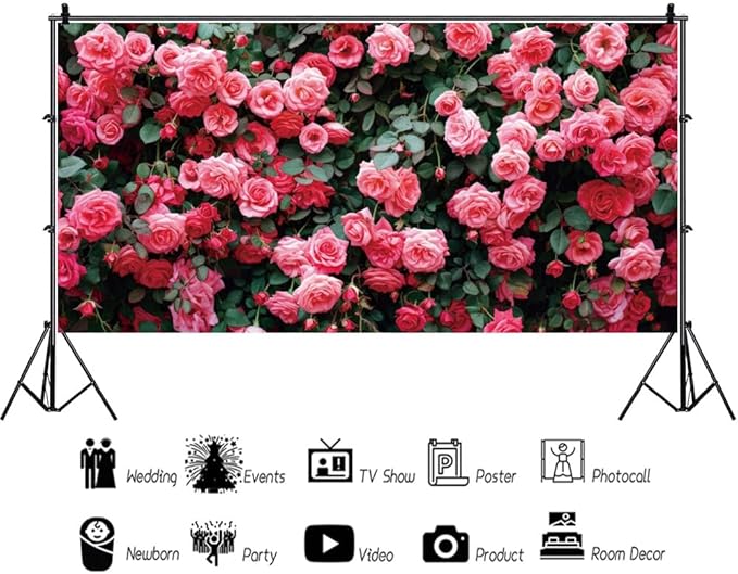 7x5ft Art Studio Flower Photo Background Pink Rose Photography Backdrop for Pictures Newborn Bridal Shower Birthday Party Banner Decor Photo Studio Props