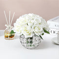 18PCS Artificial Rose Fake Flowers in Vase, Faux Floral Arrangement with Vase for Dining Table Bedroom Wedding Decor (Cream)
