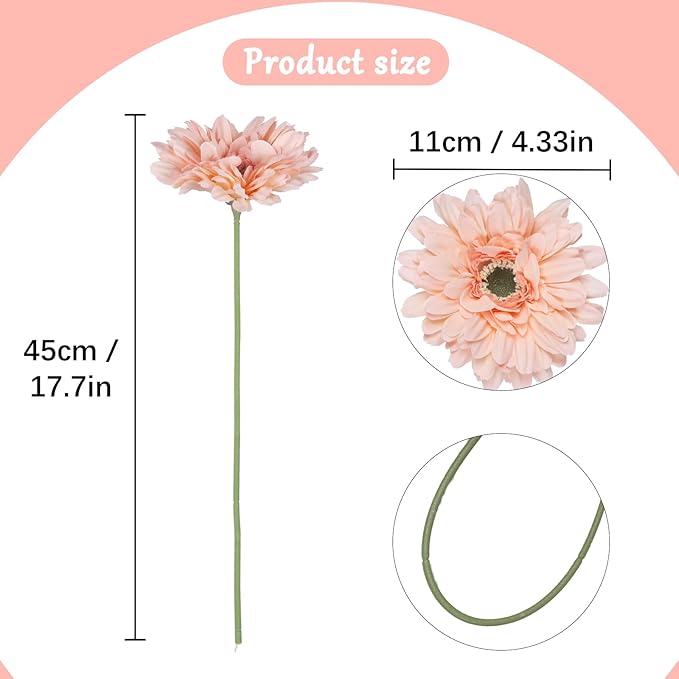 Artificial Gerbera Daisies Flowers Pink Silk Flowers Gerber Daisy Artificial 10PCS 17.7in Fake Daisies for Wedding Bridal Bouquet Party Home Kitchen Decor(Pink)