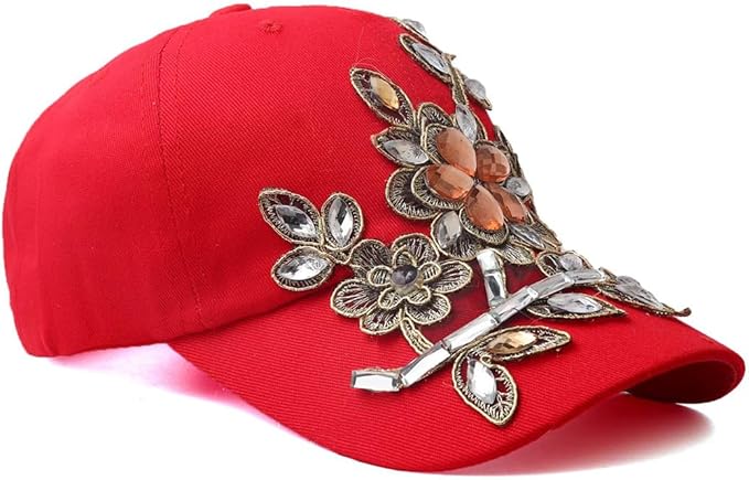 Gudessly Bling Women Baseball Cap Flower Snapback Rhinestone Sun Hats Adjustable Denim Jeans Hat