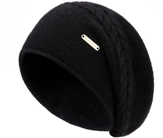 QUEENFUR Knit Slouchy Beanie Hats for Women Cashmere Ski Cap Knitted Wool Soft Warm Winter Hat