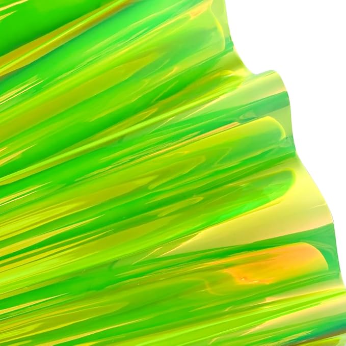 ONEART | 16 Gauge Holographic Iridescent Plastic Vinyl, 16"x54" Transparent Vinyl Fabric-Yellow