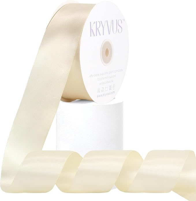 Cream Satin Ribbon, Double Faced 1-1/2 Inch X 50 Yards Cream Ribbon, Premium Satin Ribbon for Gift Wrapping, Crafts, Hair Bow Making, Sewing, Flower Bouquet, Wedding Party Decor