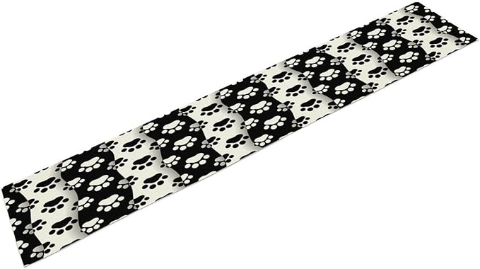 Dog Paw Table Runner,Kid Cute Animal Footprint Black White Theme Design Print Tablecloth Burlap for Hotel Indoors Outdoor Dining Room Kitchen Home Decor,W13X L70 in