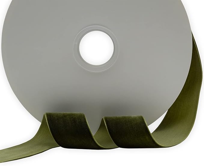 Nylon Velvet Ribbon Single Faced,1 1/2 Inch X 25Yards Spool (Moss Green)