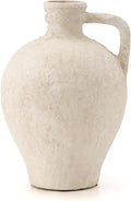 LUKA Ceramic Rustic Farmhouse Vase,8.25 inch Terracotta Vase with Handle,Neutral Clay Pot Vases Decorative Vase for Living Room,Table,Shelf Decor(Off-White,M)
