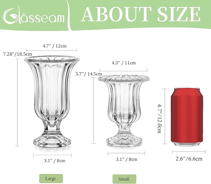 Glasseam Glass Vases for Decor, Small Compote Vase Set of 3, Ribbed Flower Vases for Centerpieces, Fluted Clear Crystal Pedestal Vase for Wedding Table Decorations, 5.7in