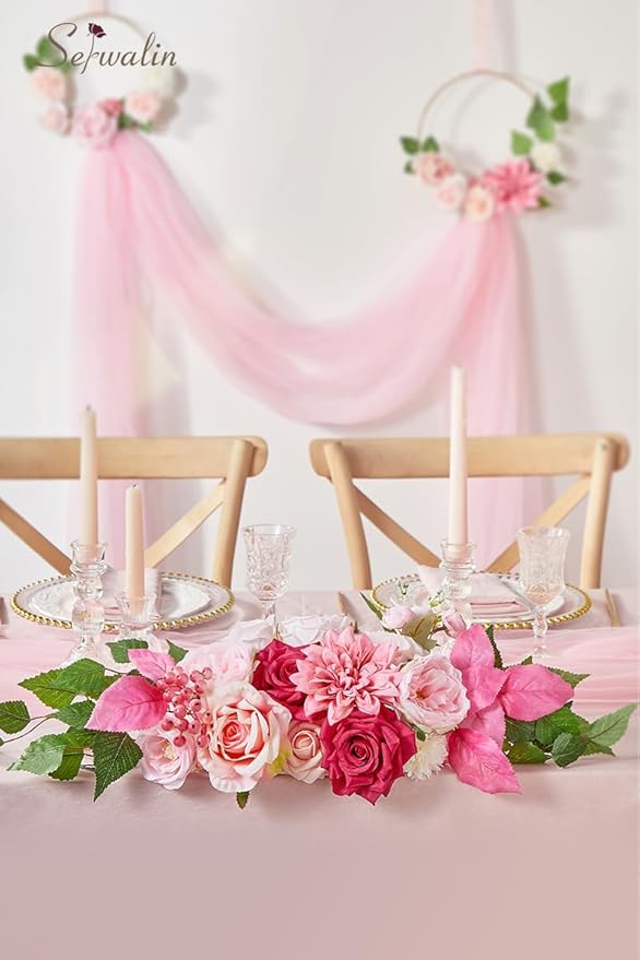 Serwalin Artificial Hot Pink Silk Flowers for Home Decor - DIY & Wedding Flowers - Table Centerpieces & Cake Decorations