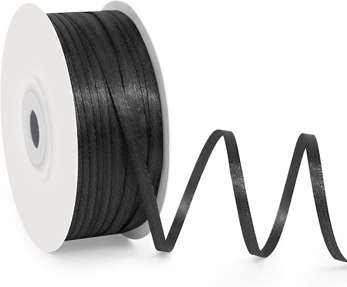 1/8" Wide x 100 Yards Single Face Polyester Satin Ribbon, Satin Ribbon for Crafts, Gift, Hair Bows, Wedding Party Decoration, Bow Making & Other Projects (Black)