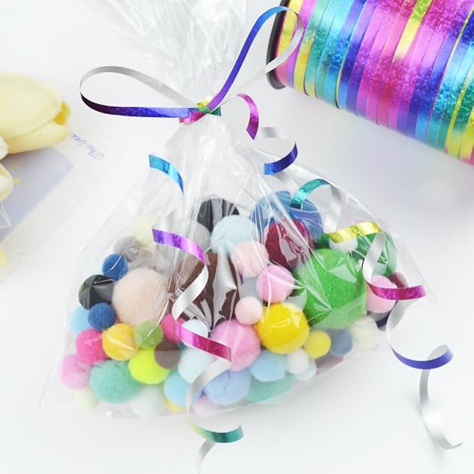 500 Yards Shiny Metallic Curling Ribbon with Spool, 1/5" Holographic Curly Ribbons - Perfect for Gift Wrapping, Florist Flowers, Birthday Party Decorations, Balloon String Ribbon in Rainbow