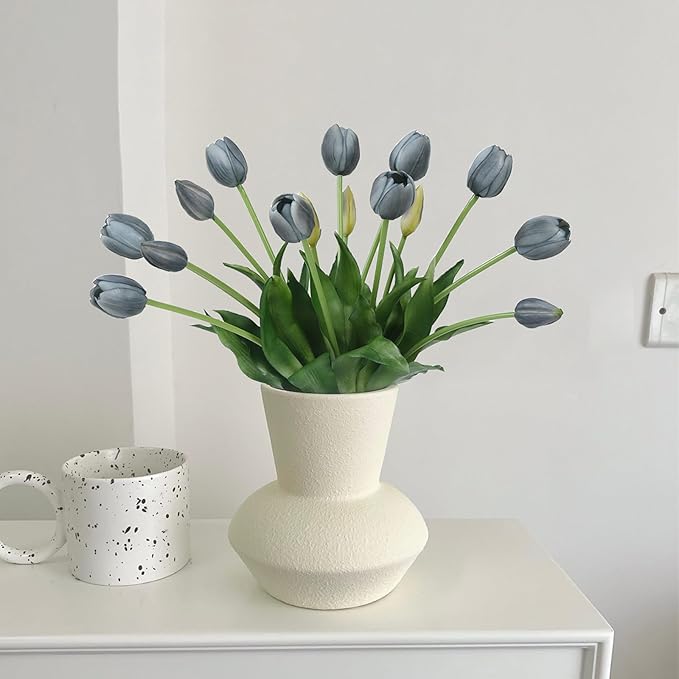 15pcs Fall Blue Tulips Artificial Flowers Real Touch Latex Fake Tulips Flower Soft Faux Tulip Bouquets Arrangements for Party Wedding Home Garden Outdoors Decor