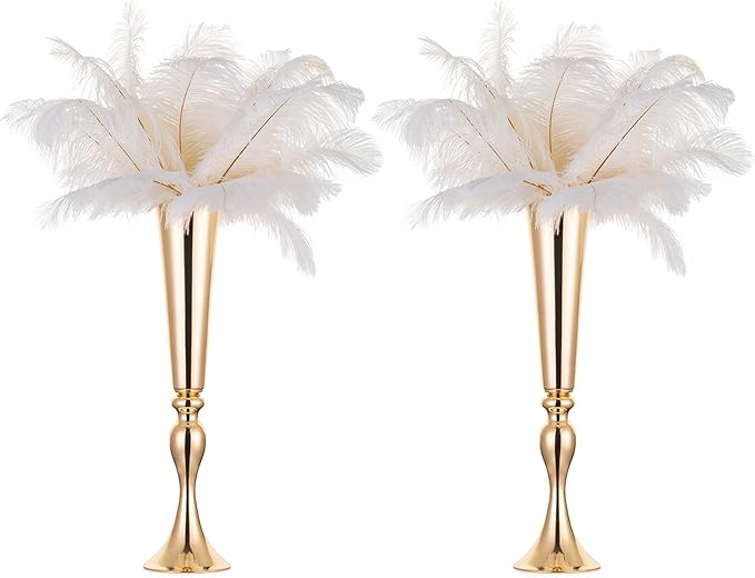 NUPTIO Gold Tall Centerpiece Table: 21.9" Trumpet Vases for Wedding Metal Flower Stand for Party Decorations Set of 2