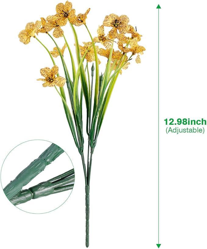30 Bundles Artificial Flowers Outdoor UV Resistant Fake Flowers No Fade Faux Plastic Plants Garden Porch Window Box Decorating (Yellow)