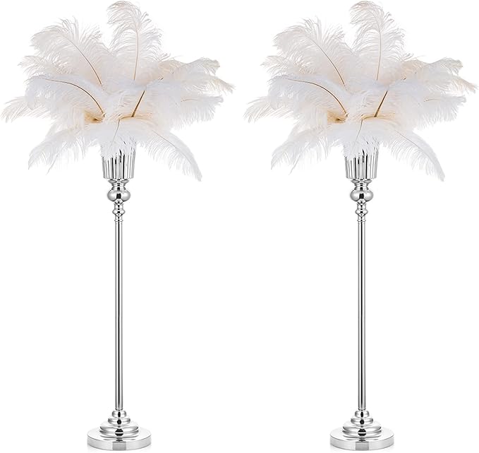 NUPTIO Centerpiece Vase Tall Wedding: 2 Pcs 30.5" Silver Flower Stand for Table Metal Trumpet Vase for Party Decorations