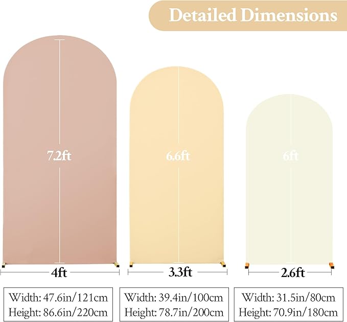 Boho Arch Backdrop Cover 7.2FT 6.6FT 6FT Stretchy Wedding Arch Covers Set of 3 Spandex Fitted Nude Champagne Cream Fabric Backdrop Cover for Party Baby Shower Birthday Decoration