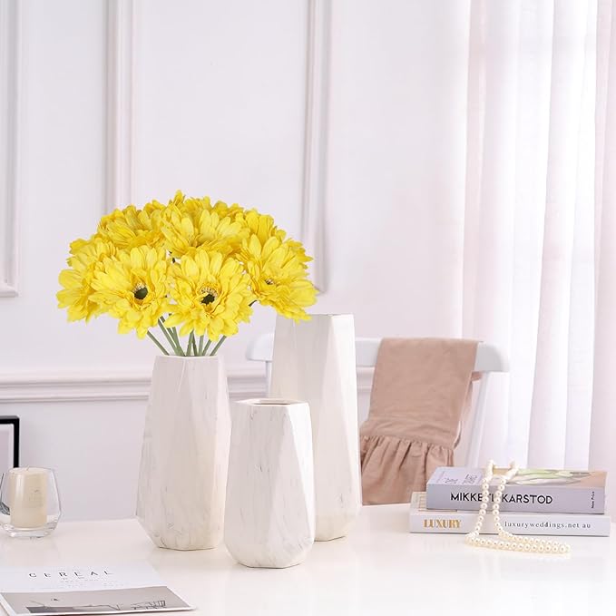 Yellow Gerbera Daisy Fake Flower Artificial Flowers Silk Flowers 10PCS Fake Daisies 17.7in Faux Daisies Flowers for Wedding Bridal Bouquet Party Home Kitchen Decor(Yellow)