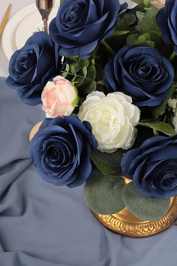 30pcs Roses Artificial Flowers Navy Blue Fake Roses Flowers with Long Stems Silk Flowers for Wedding Bouquet Centerpices Decorations Party Bridal Baby Shower Home Decor