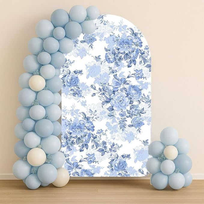 Arch Backdrop Cover Baby in Bloom Baby Shower Arch Stand Spandex Fabric Cover Blue Flowers Floral Pink Bows Girls Birthday Party Baptism Decorations (2.2X5ft,G-3854)