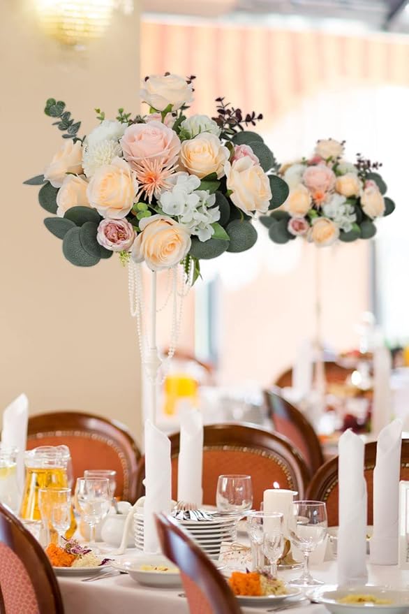 12pcs Roses Artificial Flowers Champagne Silk Roses with Long Stems Fake Flowers for Wedding Bouquet Centerpices Decorations Party Bridal Baby Shower Home Decor