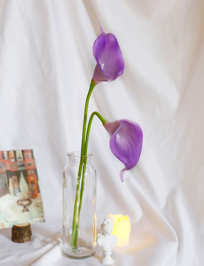 DuHouse 20Pcs Artificial Calla Lily Flower Real Touch Latex Flowers for DIY Wedding Bouquet Party Home Decor (Purple)