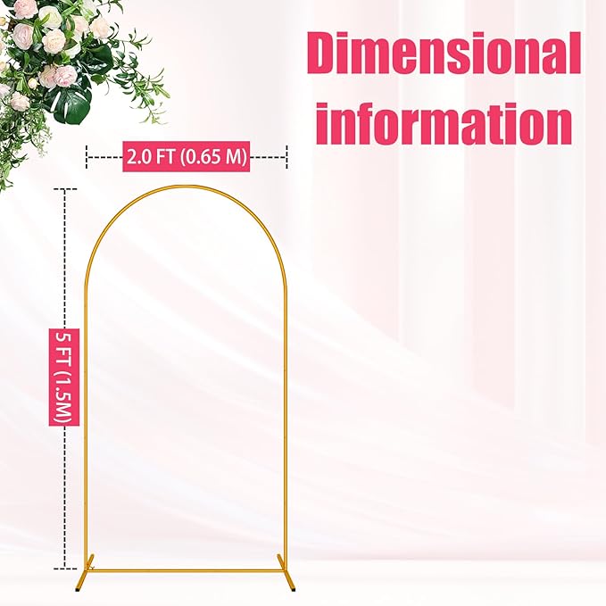 5 FT Arch Backdrop Stand, Metal Background Balloon Arch Stand, Baby Shower Backdrop Arch, Gold Arches for Party Decoration