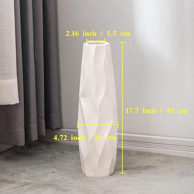 Large Ceramic Floor Vase 17.7 Inches Tall,Tall Vases for Floor White Modern Flower for Home,Farmhouse,Living Room Décor,Simple Origami Design Decorative Porcelain Flower Arrangement Vase Ideal Gift