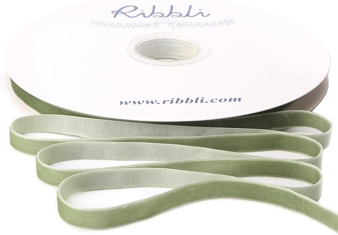 Ribbli Sage Green Velvet Ribbon 3/8 Inches Continuous 25 Yard Spool Green Christmas Ribbon for Gift Wrapping Crafts Home Decor
