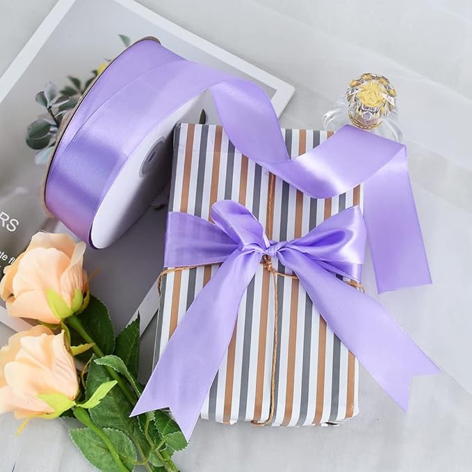 TONIFUL 1-1/2 Inch (40mm) x 100 Yard Lavender Light Purple Wide Satin Ribbon Solid Fabric Ribbon for Gift Wrapping Chair Sash Valentine's Day Wedding Birthday Party Decoration Craft Sewing Halloween