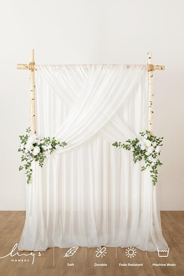 Ling's moment White Backdrop Curtains, 10Ft x 23Ft Long Sheer Wrinkle-Free Background Backdrop Curtain&Table Cloth for Birthday Party Wedding Baby Shower Photo Booth Decor