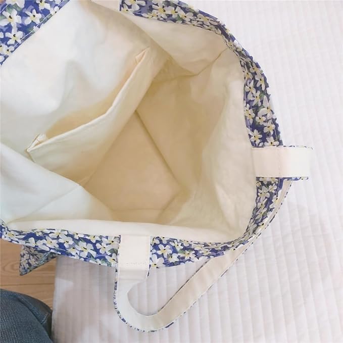 Cotton Canvas Tote Bag Reusable Soft Grocery Cloth Bag Floral Shoulder Bag for Beach Travel Shopping
