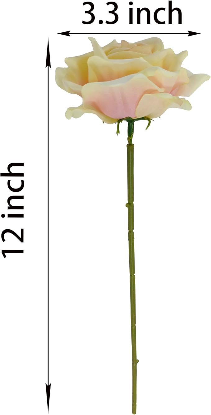 Artificial Satin Rose Flower Heads,48 Pcs Silk Rose Heads with Stems,3.3'' Rose Artificial Flowers Bulk,Artificial Rose Flower Heads for DIY Crafts Bouquet (48, Champagne)