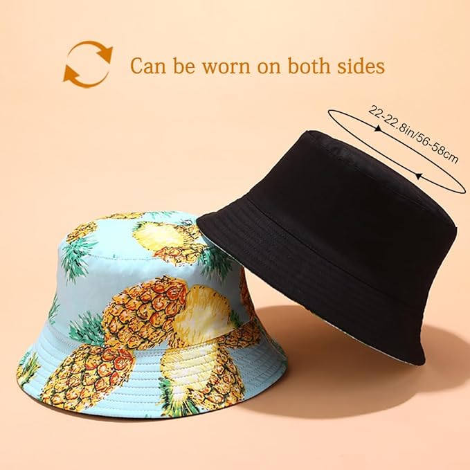 Malaxlx Bucket Hat Beach Sun Hat Fishing Hat for Women Men, Outdoor Travel Reversible Double Side Wear Fisherman Hat