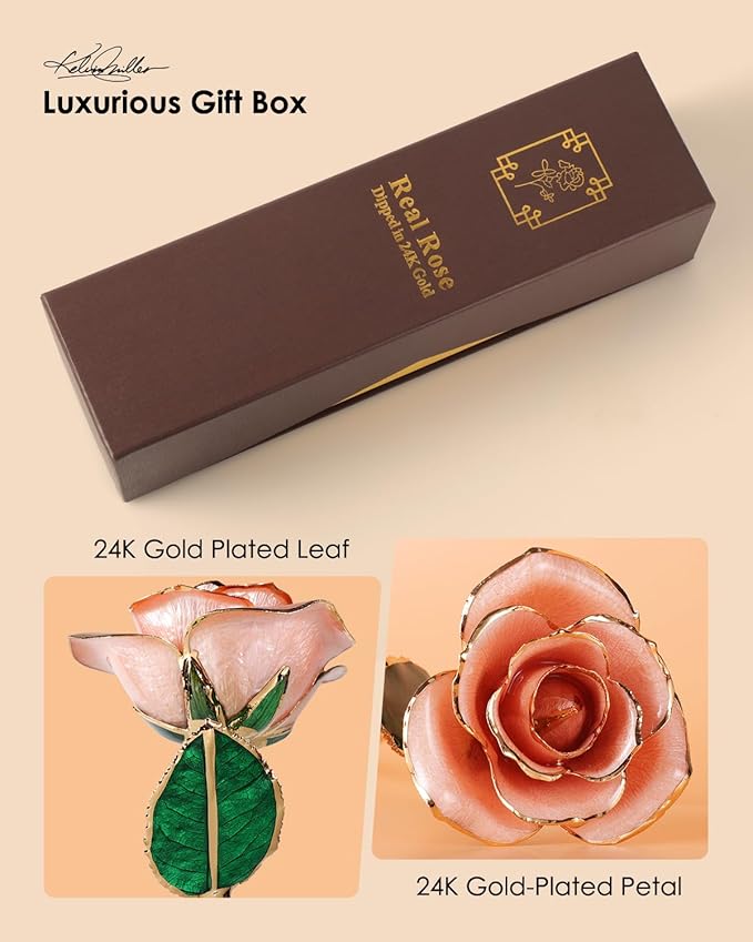 Gold Dipped Rose - Hand-Dipped Real 24K Gold Rose - Genuine One of a Kind - Eternal Romantic Present for Her - Perfect for Valentines, Mother's Day, Anniversary, Birthday (Pink)