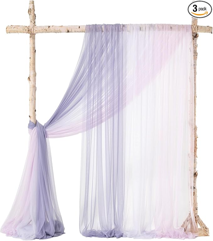 Ling's Moment Wedding Arch Draping Fabric 3 Panels 20Ft Chiffon Fabric,Sheer Draping Fabic for Wedding Arrangement Ceremony Reception Backdrop Party Swag Home Decor (Sage Purple & Provence)
