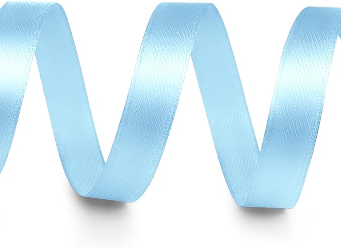 3/8" x 25 Yards Satin Ribbon, Light Blue Silk Ribbon Ideal for Gift Wrapping, Floral Bouquets, Crafts, Wedding Party Decorations, Christmas and Sewing Projects
