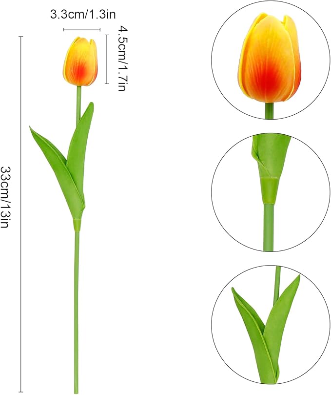 36 PCS Orange Tulips Artificial Flowers 13" PU Fake Flowers for Wedding Home Decor(Orange)