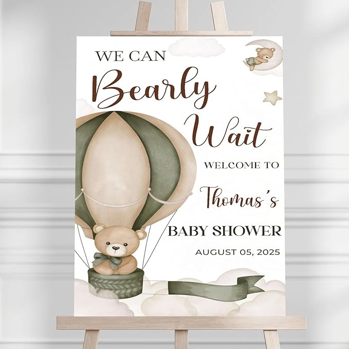 Personalized Baby Shower Welcome Sign For Outdoor, Custom Hot Air Balloon Baby Shower Yard Sign, We Can Bearly Wait Baby's Decorations Sign, Hot Air Balloon Sign For Boy Girl