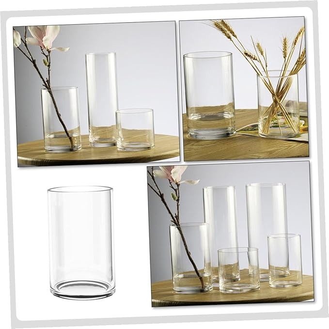 Transparent Cylinder Glass Vase Smooth Touch Floral Arrangement Container for Home Wedding Centerpiece Elegant Modern Flower Holder