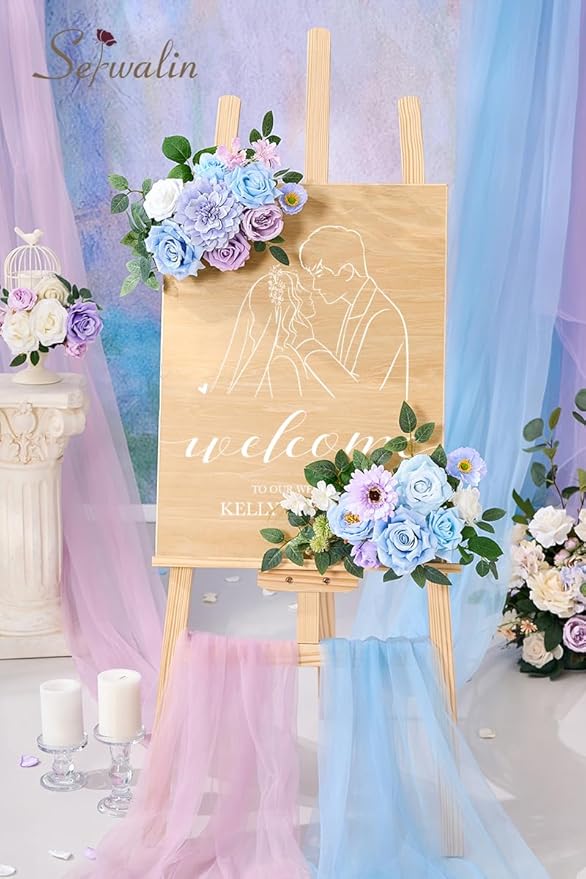 Serwalin Artificial Blue & Purple Flowers, Silk Fake Flowers for DIY Wedding Bouquets Cake Flowers, Table Centerpieces Baby Shower Birthday Party Home Decorations