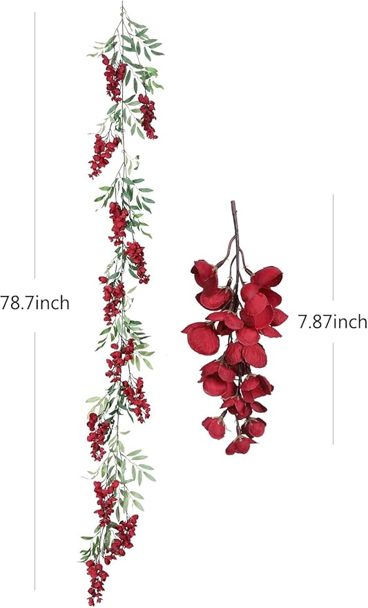 Duovlo 4Pcs 6.6Ft/Piece Imitation Silk Wisteria Garland Hanging Flower Vine for Home Outdoor Garden Ceremony Wedding Arch Floral Decor (Red)