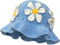 Crochet Bucket Hat for Women Flower Knit Hat Hollow Out Foldable Cap Hats