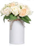 Domensi 5.91 in High Farmhouse Vase Decor Galvanized Metal Flower Vase with Twine Bow Vintage Rustic Tin Flower Buckets for Artificial Floral Table Container DIY(White,1 Pcs)