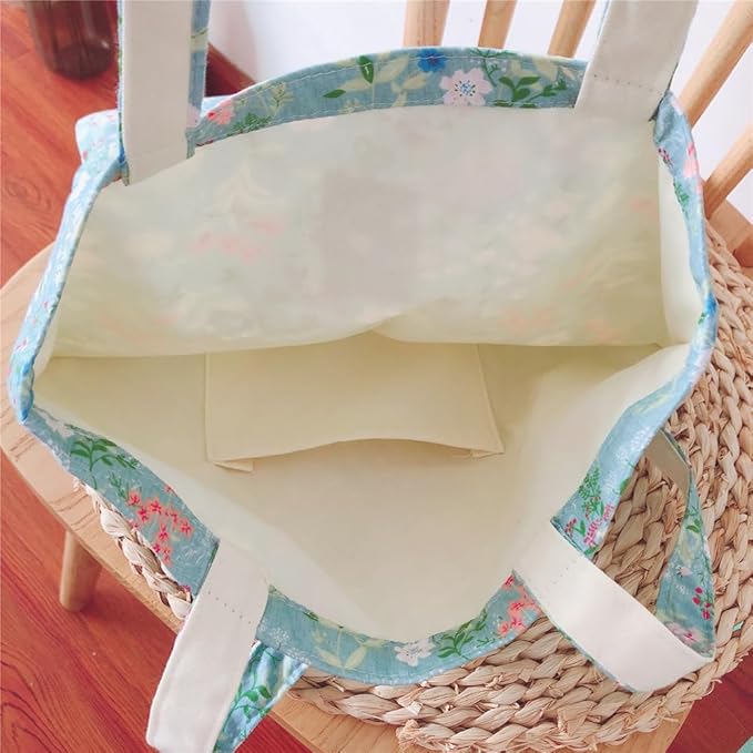 Cotton Canvas Tote Bag Reusable Soft Grocery Cloth Bag Floral Shoulder Bag for Beach Travel Shopping