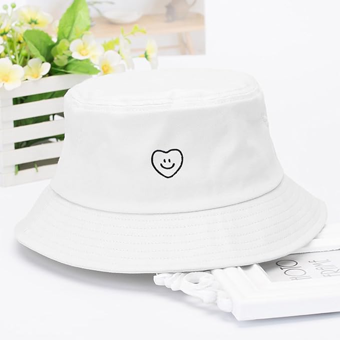 Fashion Embroidered Bucket Hat Cotton Summer Beach Sun Hat for Women Men Teen