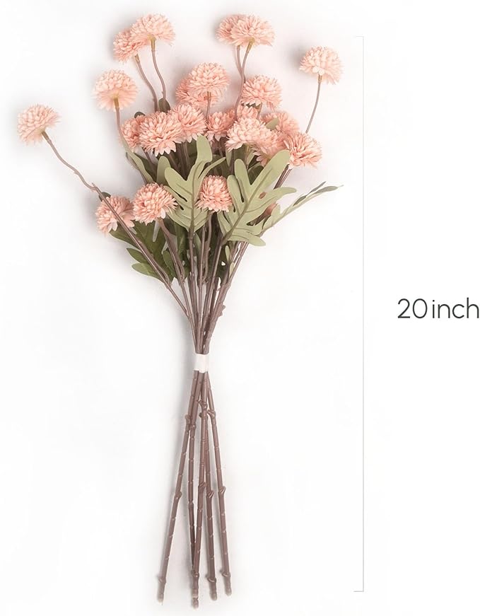 5 Pcs Artificial Pink Pompon Mums Small Flowers, 20" Faux Silk Chrysanthemum Flowers with Long Stem, Floral Arrangements for DIY Bouquet Home Wedding Table Centerpiece Decor